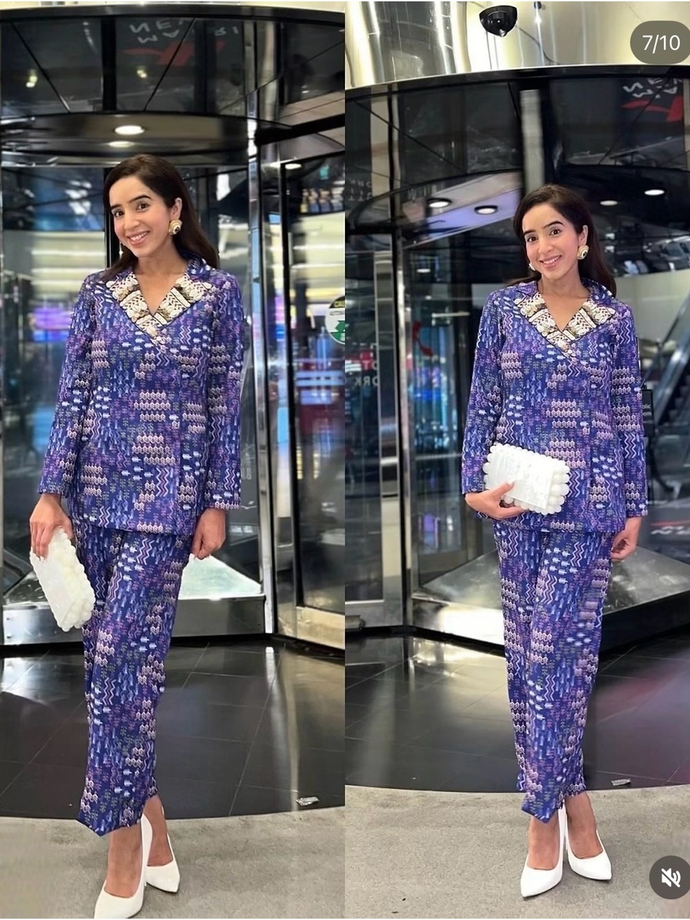 Purple Patterned Two-Piece Women's Pants Set